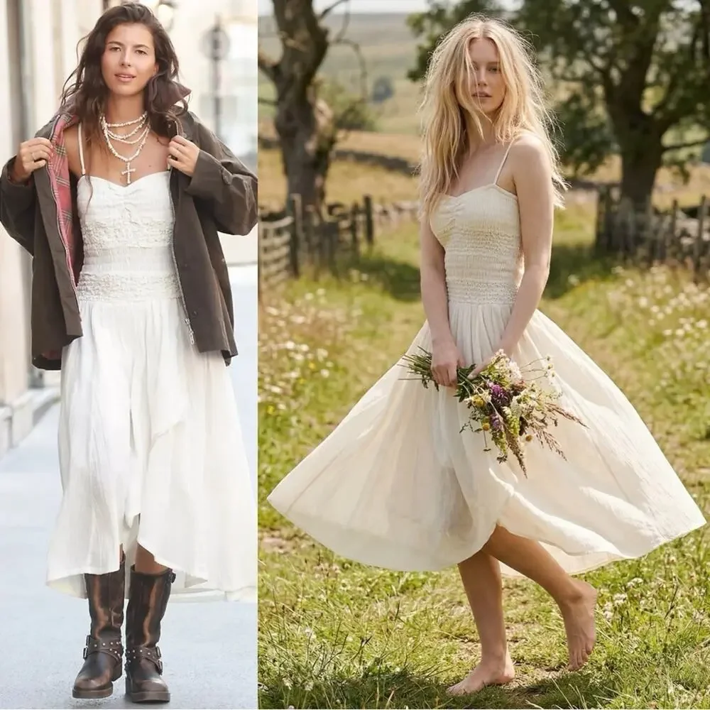 Free People Ethereal Fairy Sparkling Moment Midi Dress in White Size Large